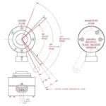 A Delphi kerékszögszenzor rajza az elektromos és mechanikai mérési tartománnyal