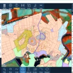 A topoXpress területmérő szoftver tableten, térképrétegekkel és attribútumokkal
