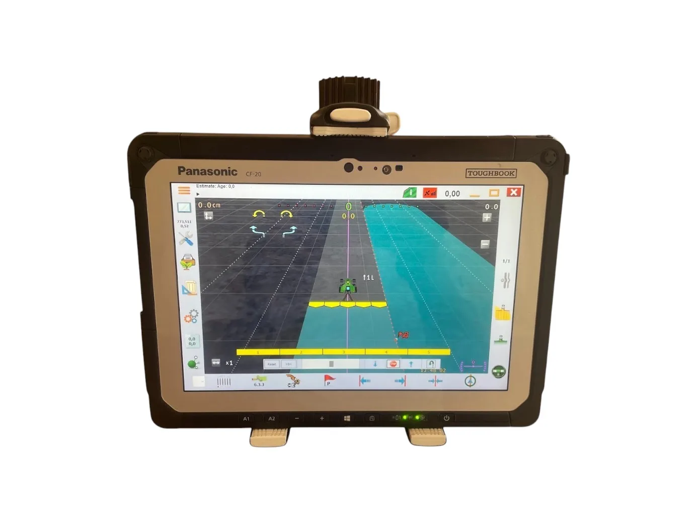 AgOpenGPS-t futtató Panasonic Toughbook CF-20 tablet ipari tartóban