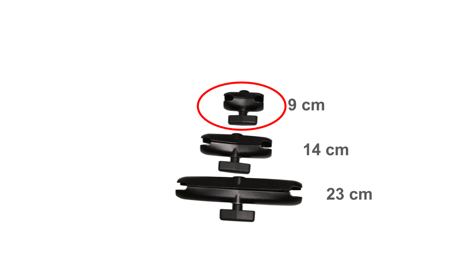 A tablettartó tartókarjai egymás mellett: 9, 14 és 23 cm