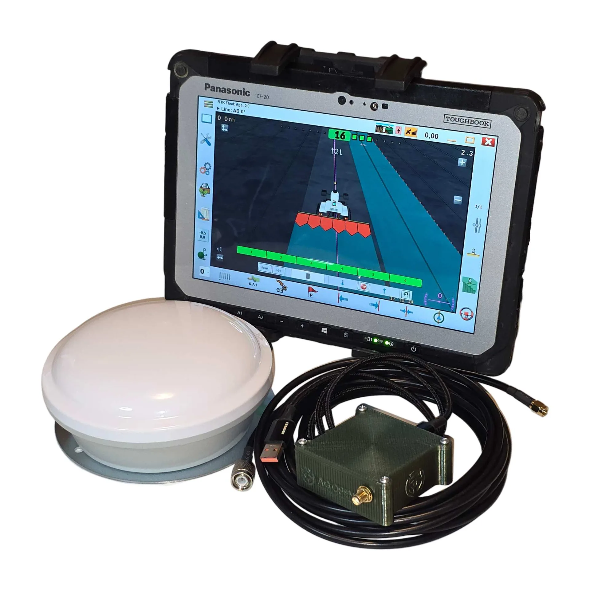 RTK sorvezető szett tablettel, GNSS antennával, RTK modullal és kábelekkel